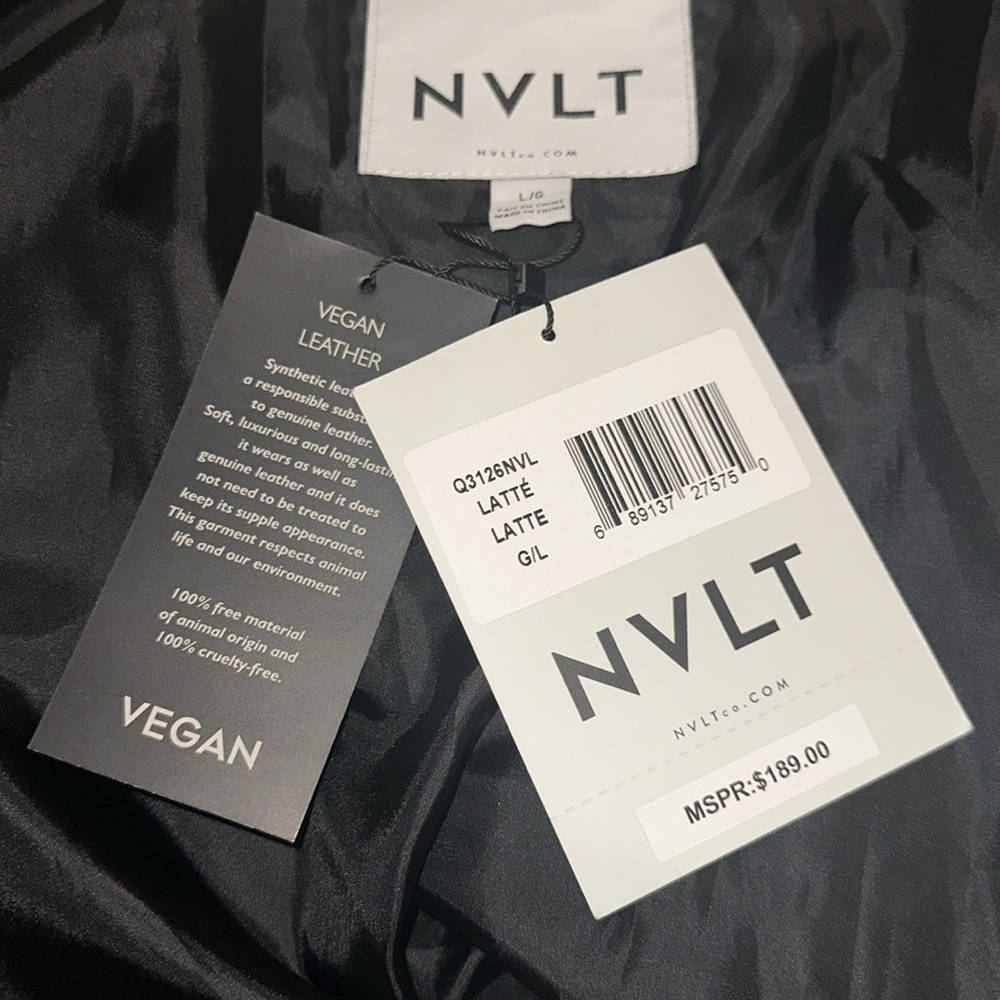 NVLT Vegan Leather Latte Women's Cream Belted Jacket New With Tags $189 MSRP L - Picture 7 of 8